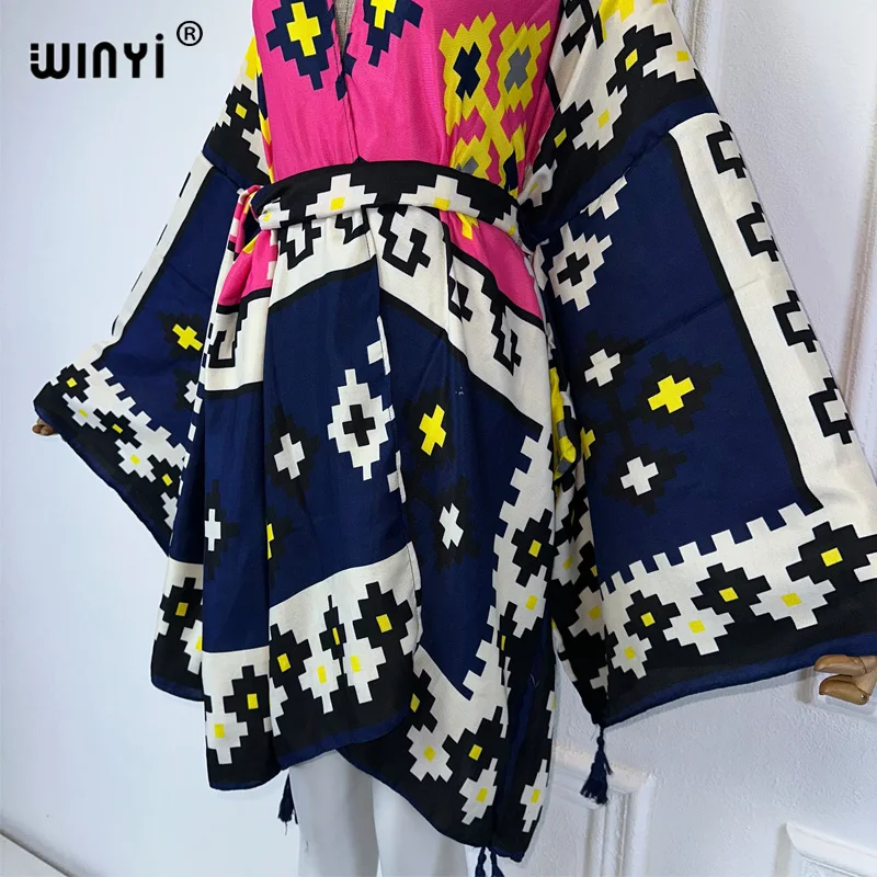 WINYI letnie 2024 z nadrukiem na Bliskim Wschodzie kimono sukienka narzutka plażowa elegancka afrykańska damska sweter wakacyjna maxi abaya kaftan