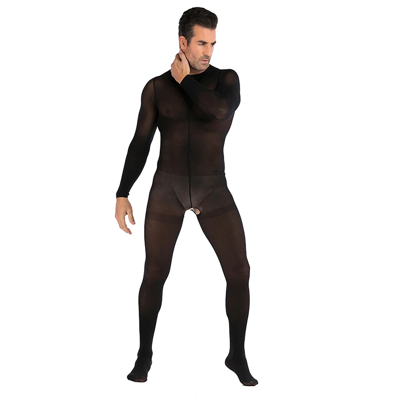 Full Body Tights Unisex Bodysuits เปิด Crotch Men Bodysuits ชุดชั้นในเซ็กซี่ Crotchless ชุดนอนสีดําคอสเพลย์เครื่องแต่งกายเกย์ Exotic