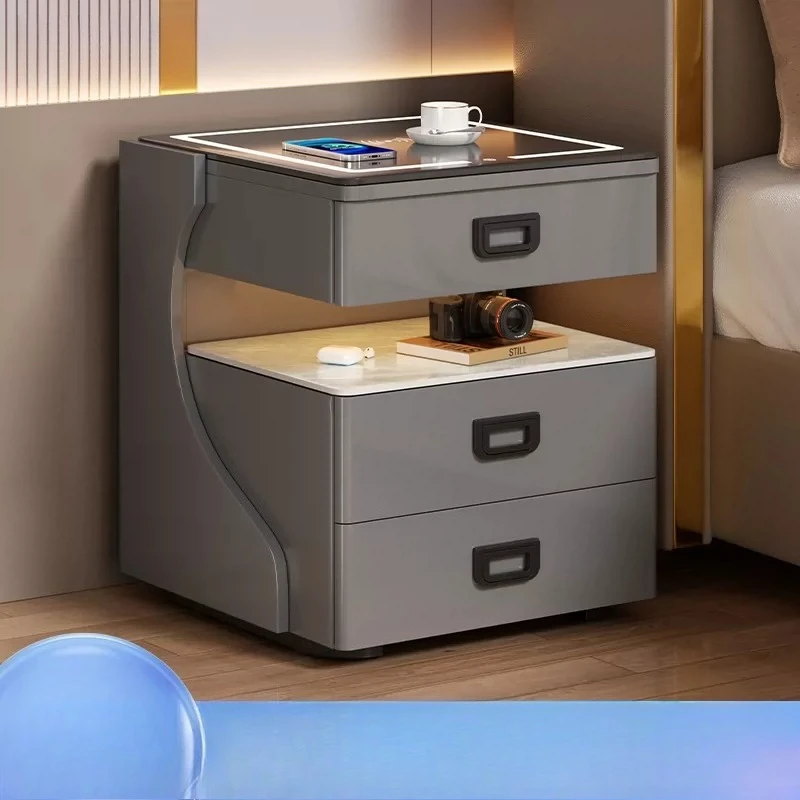 Safe Integrated Bedroom Storage Cabinet Home Smart Bedside Table Simple Modern Wireless Charging Safe with Light