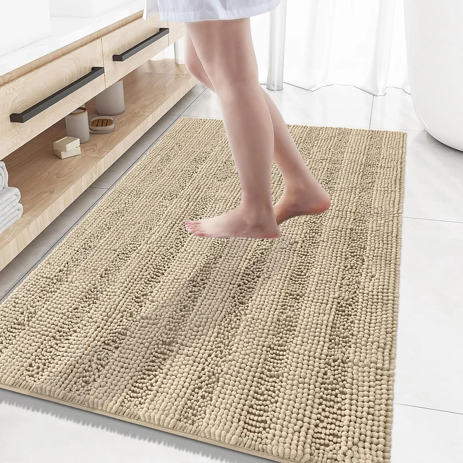 Olanly Hotel Chenille Bathroom Mat Absorbent Bath Rugs Machine Wash Dry Non-Slips Plush Shaggy Bath Carpet Bath Mat For Bathroom