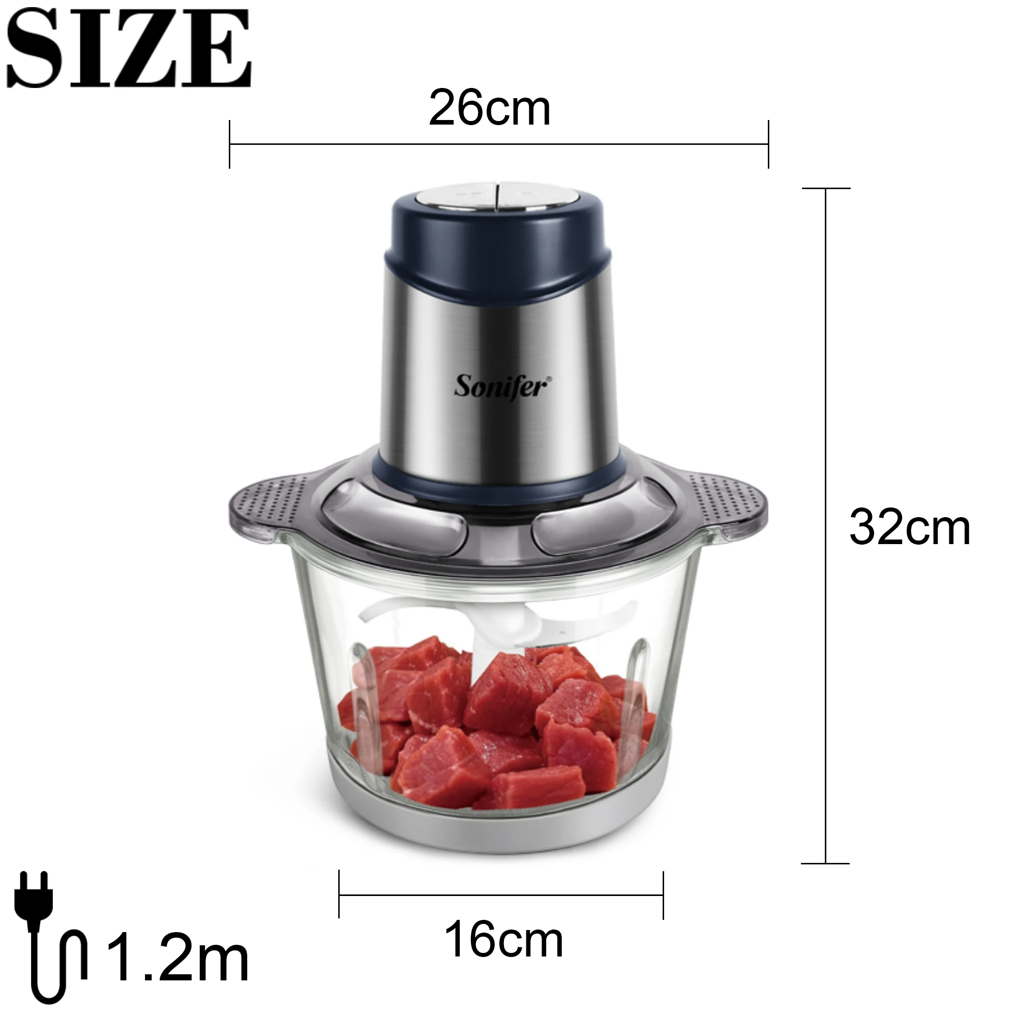 2 Speeds Electric Chopper Meat Grinder 2.5L Glass Mincer Food Processor Slicer Egg Beater Vegetable Meat Grinder 400W Sonifer