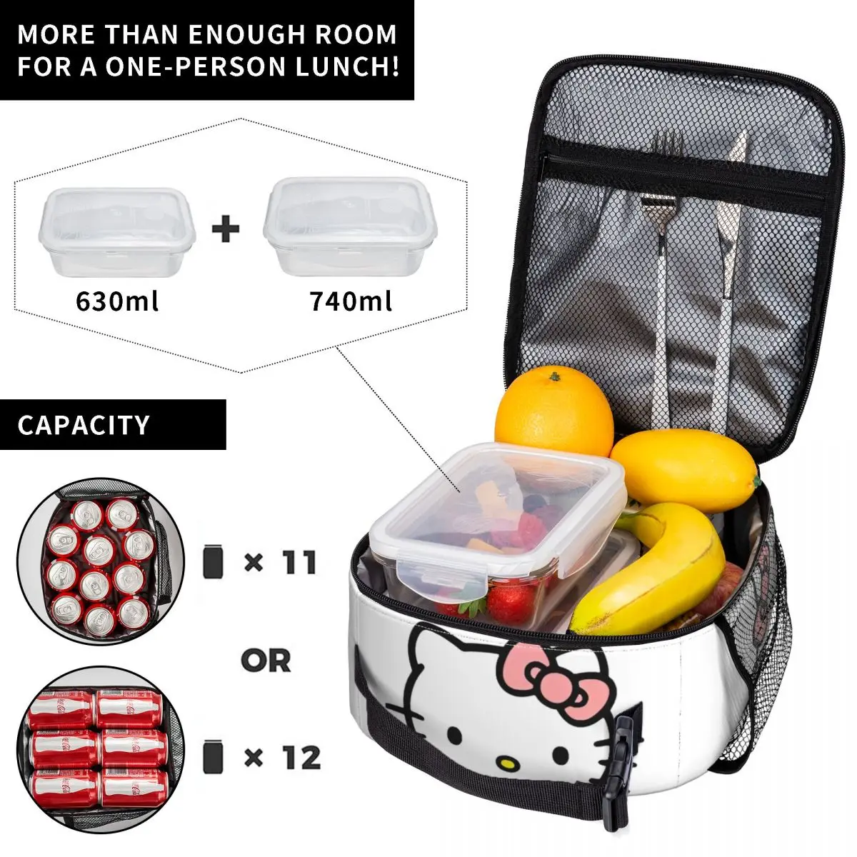 Cute Hello Kitty Logo Insulated Lunch Bags Cooler Bag Reusable Meal Container Portable Tote Lunch Box Food Storage Bags Travel