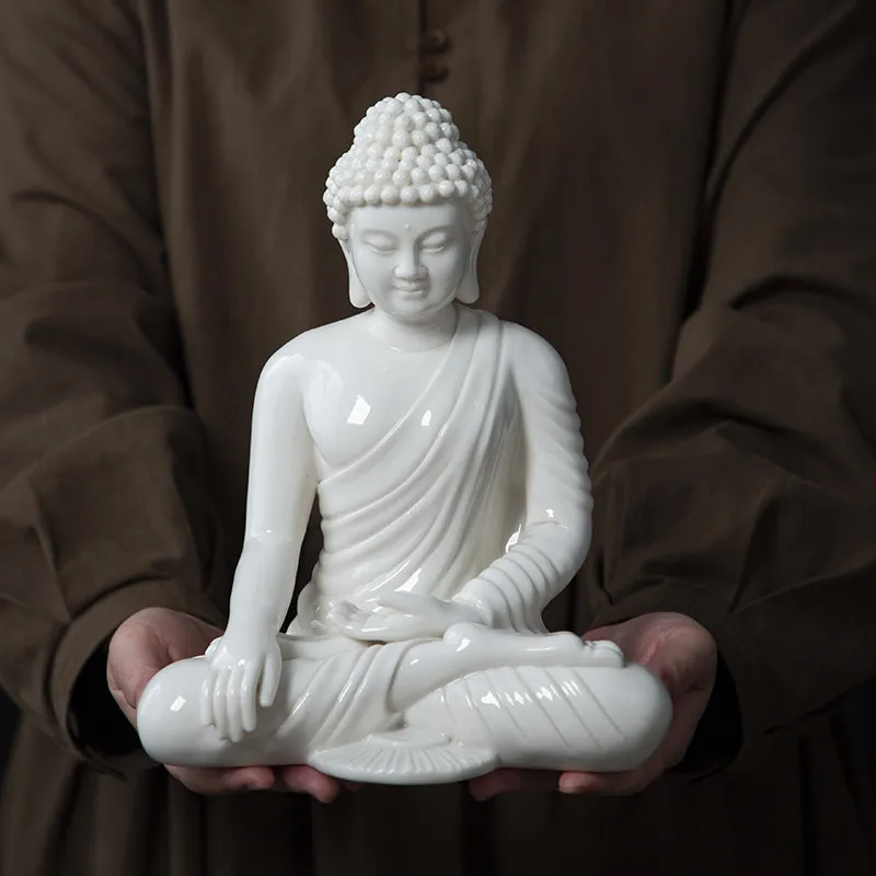 CZ Ceramic Sakyamuni Buddha Statue Ornament Buddhist Hall Dedicated to Sakyamuni Tathagata Buddha Home Entrance Zen Decoration