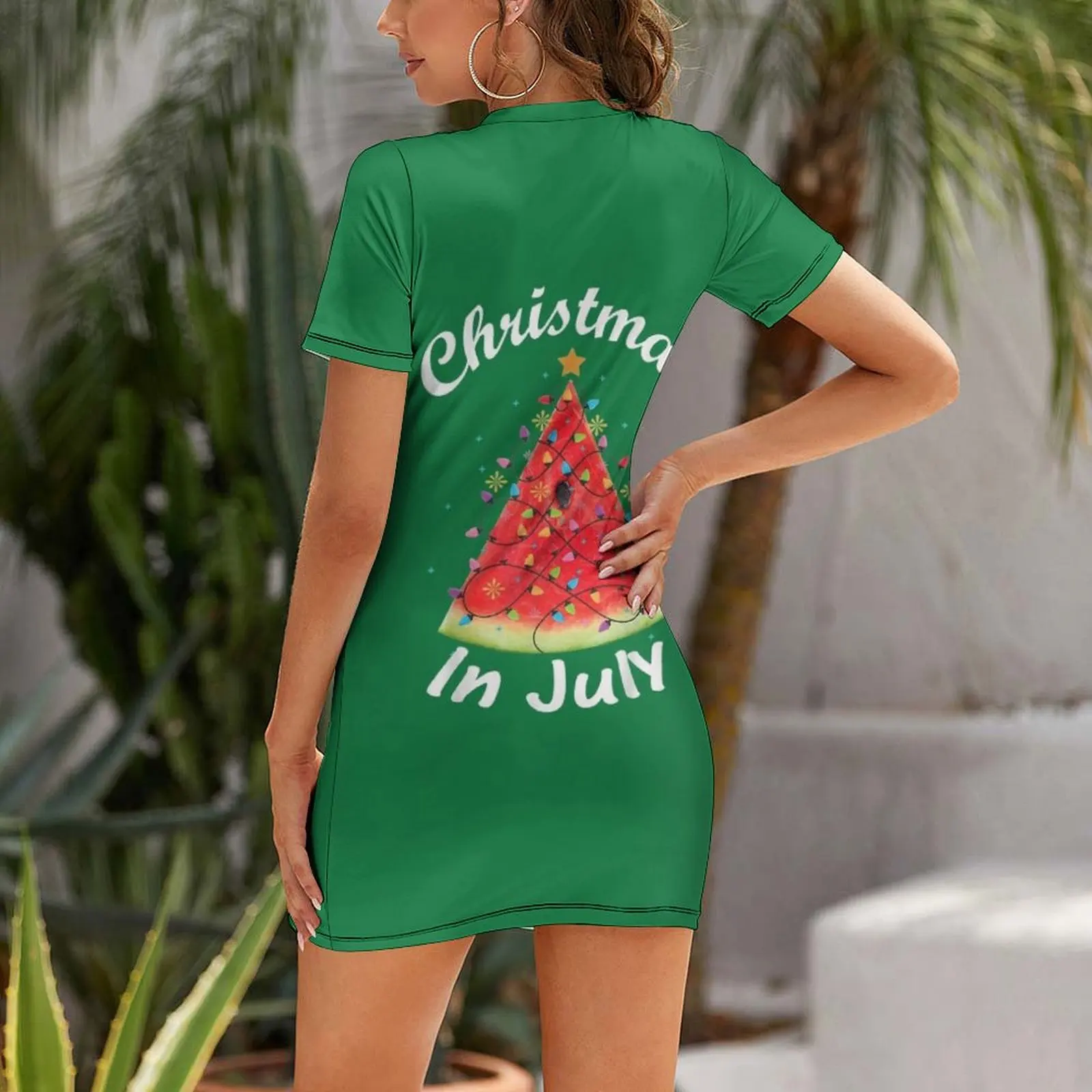 Navidad en julio camiseta melón árbol de Navidad camisa de verano camiseta vestido de manga corta vestidos de mujer vestidos de novia de verano vestido