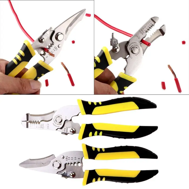 Multifunctional Wire Stripper Pliers Cable Cutter Crimping Stripping Hand Tool Rubber Handle