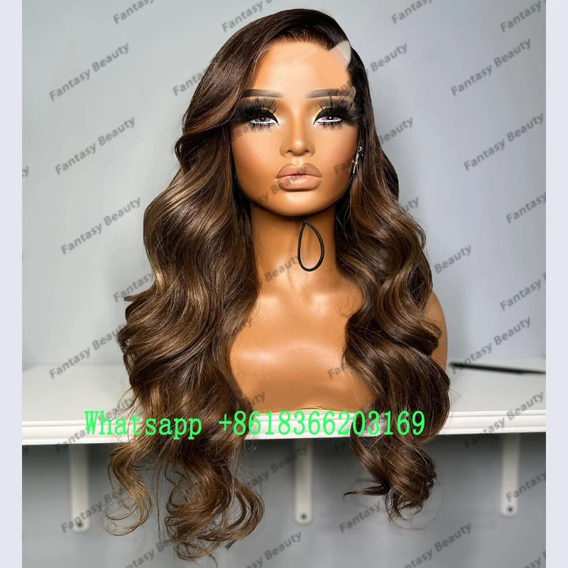 

Side Middle Opening U Part Human Hair Wigs for Black Women Ombre Golden Brown Body Wave Full Machine Made Wigs Natural Look