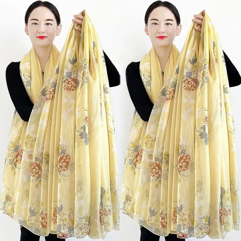 2024 New Spring and Summer Women Scarf New Pashmina Shawl Printing Cape Silk Chiffon Polyester Tippet Muffler Stylish L08