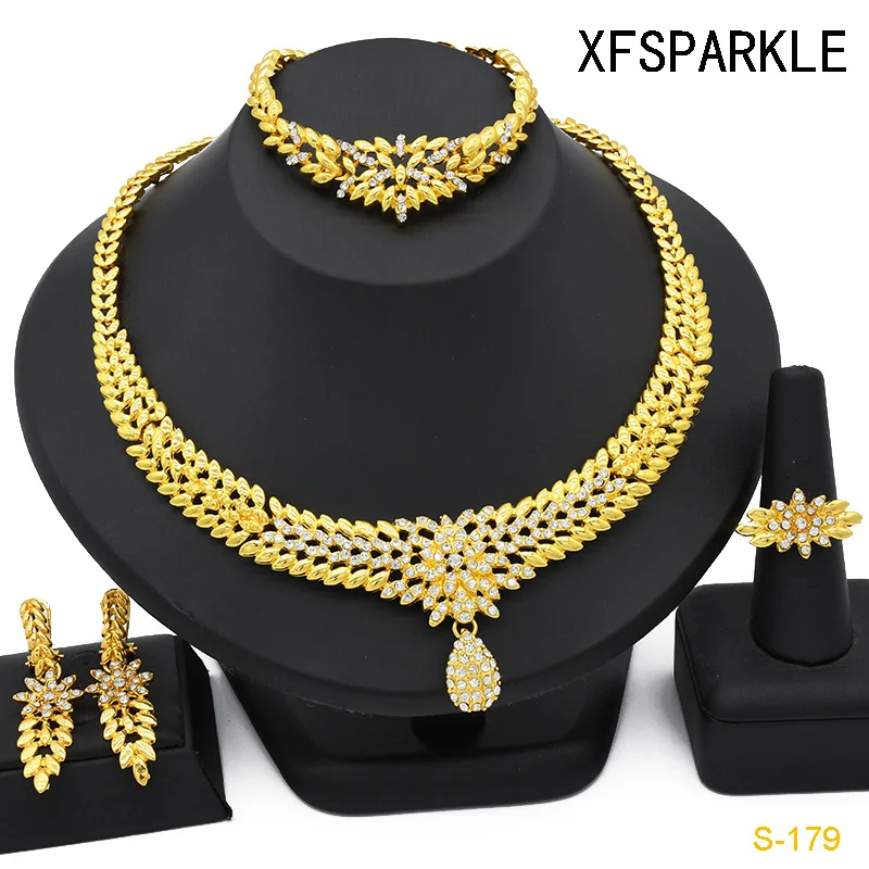 

2023 China's latest design 24k gold fringe necklace earrings bracelet ring jewelry set