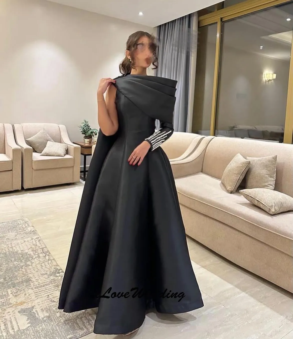 Blak-vestidos de graduación de un hombro, satén, corte en A, elegante, vestido de fiesta para mujer, vestidos formales, cintas, cuentas, largo hasta el suelo, personalizado, 2025