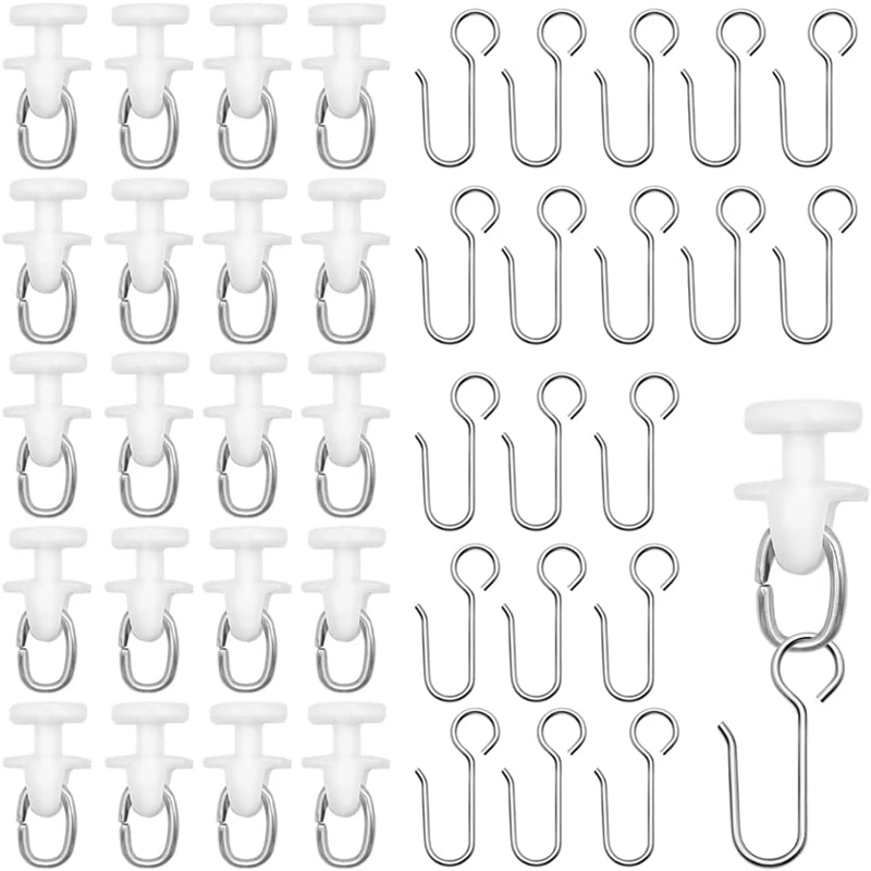 Pack of 120 White Curtain Hooks Gliders Curtain Hooks for  Rails Plastic Folding Gliders for Curtain Rails 60 Pieces  Curtain Ro