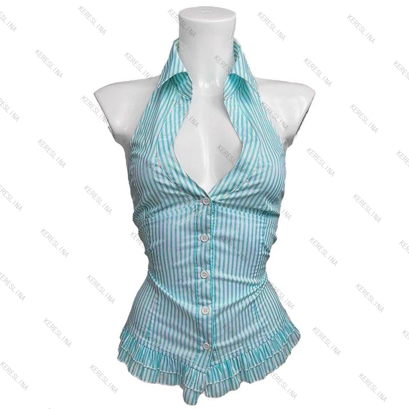 Sommermode Chic elegantes Low-Cut schlankes trägerloses Top Sweetheart Spice Girl Style y2k High Street Retro Gestreiftes Streetwear-Top