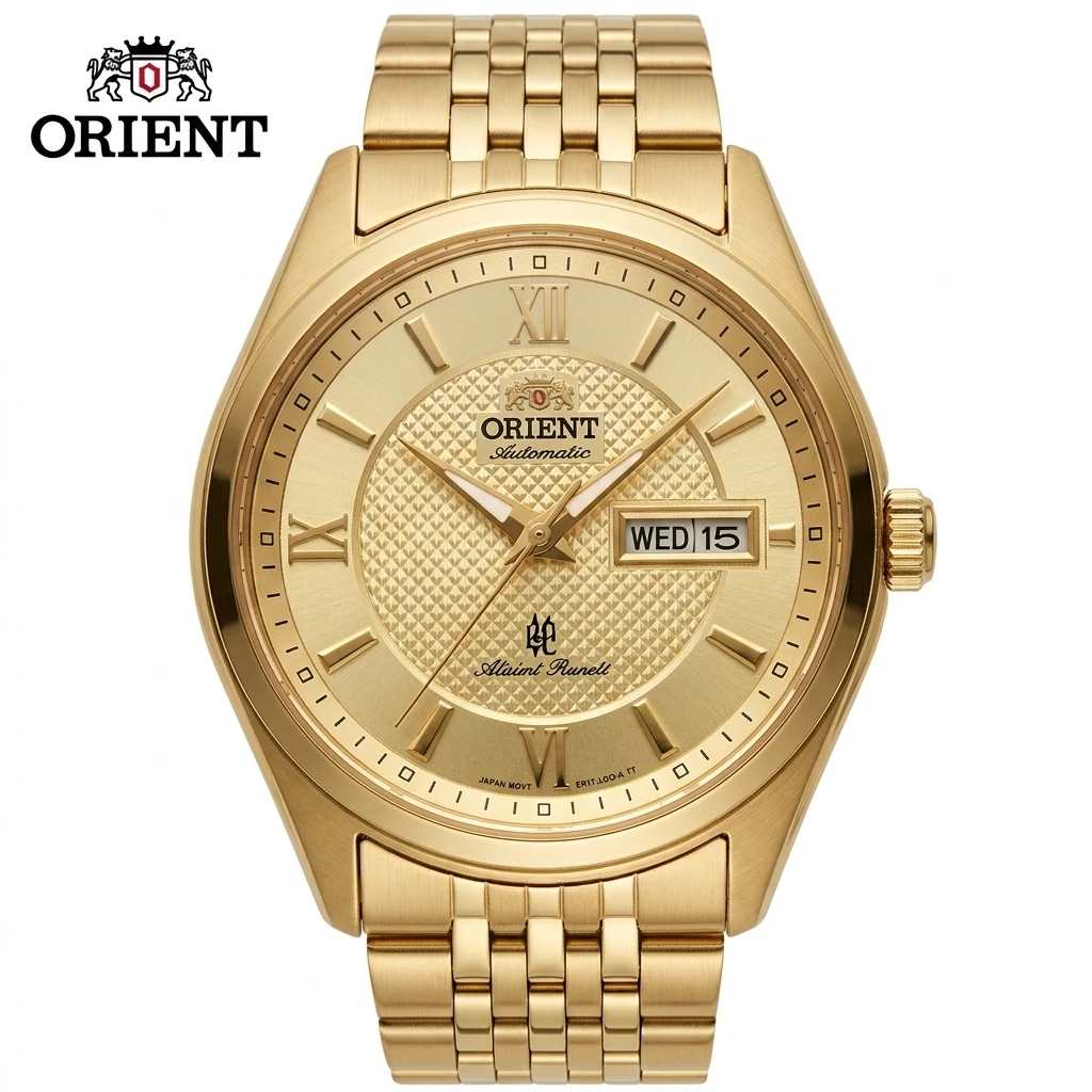 Orient Men's Business Automatic Mechanical Watch Dual Day Date Display Roman Numerals Stainless Steel Bracelet Wristwatch