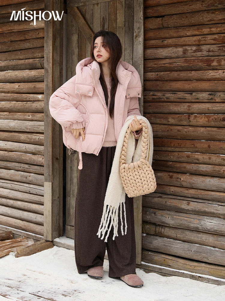 MISHOW 여성용 경량 패딩 재킷 2025 겨울 90% 화이트 덕 다운 푸퍼 재킷 후드형 따뜻한 숏 다운 재킷 MXE51Y0078