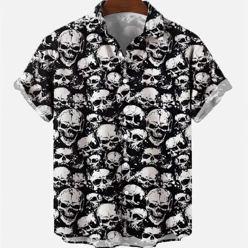 Men's Hawaiian Flower Skull Short Sleeve Large Size Shirt Summer Fashion Casual Clothing Elegant Luxury Retro Vacation
