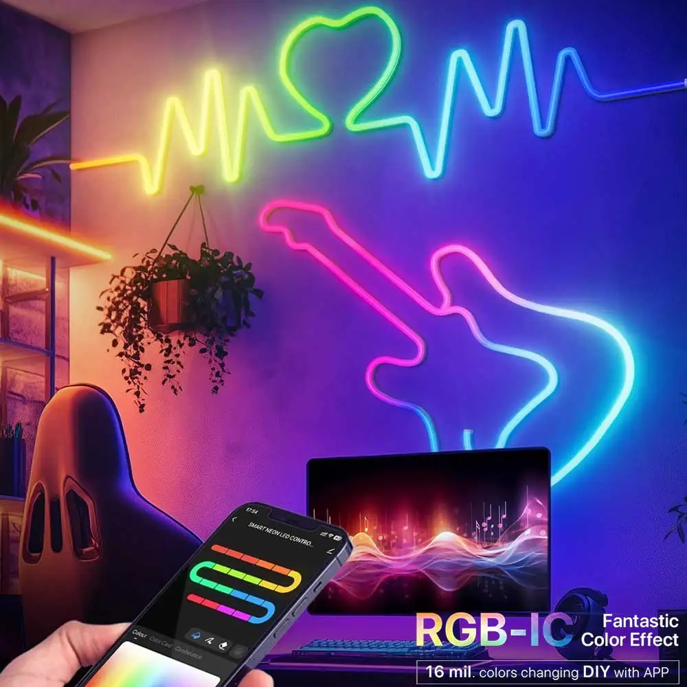 TUYA النيون LED قطاع أضواء 5 فولت النيون حبل ضوء 72 المصابيح/م سيليكون مع مزامنة الموسيقى RGBIC دريم كولور مطاردة شريط إضاءة طويل للغرفة #3