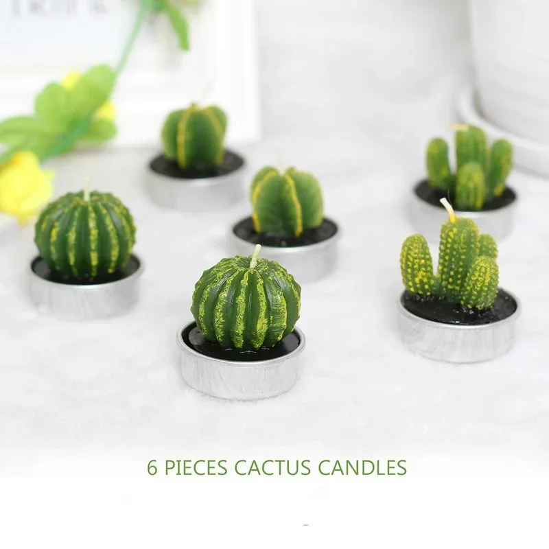 6pcs/set of Mini Cactus Candle Decorations for Holiday Party Wedding and Birthday Decorations