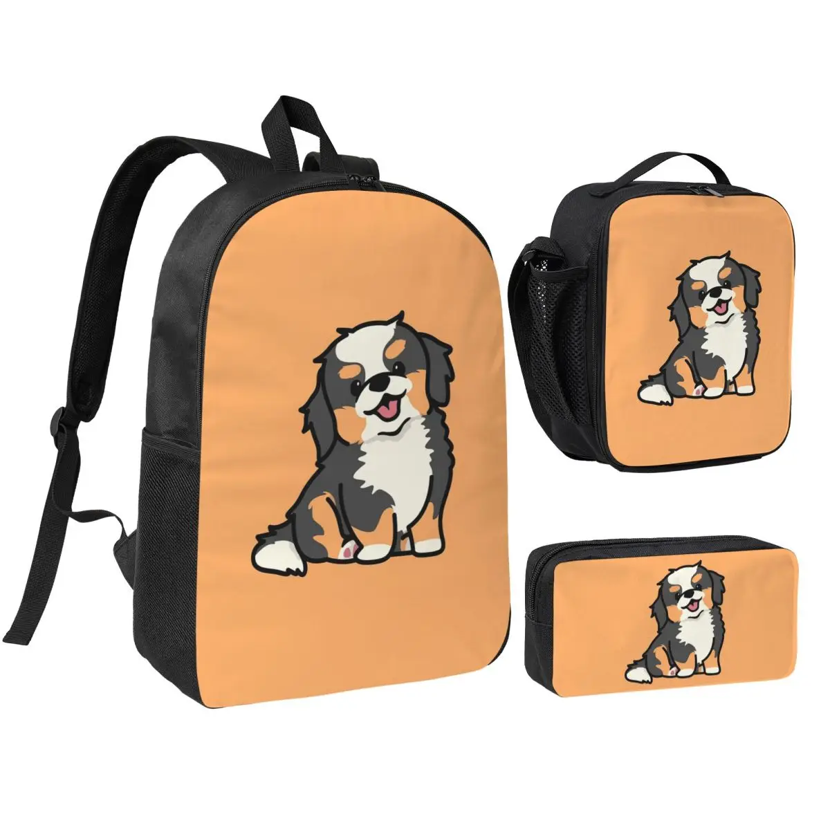 

Cute Bernese Mountain Dog Puppy Backpack Student BookBag School Bag Computer Shoulder Bags 3ps Insulated Lunch Bag Pencil Case