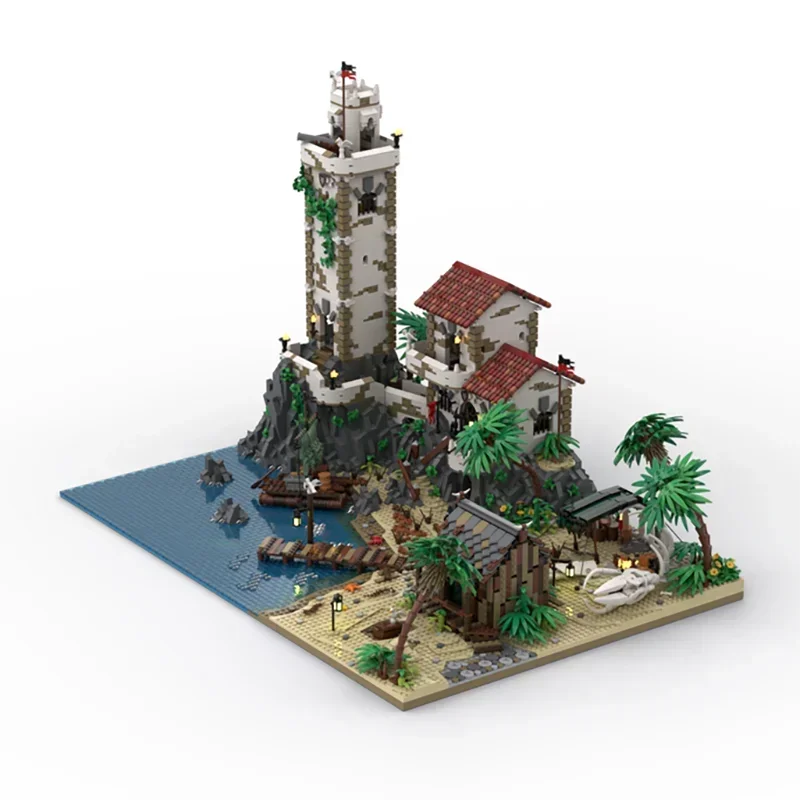 Modelo de vista de rua moc blocos de construção barracuda bay pirata modelo tecnologia tijolos diy construção piratas modelo brinquedos presentes