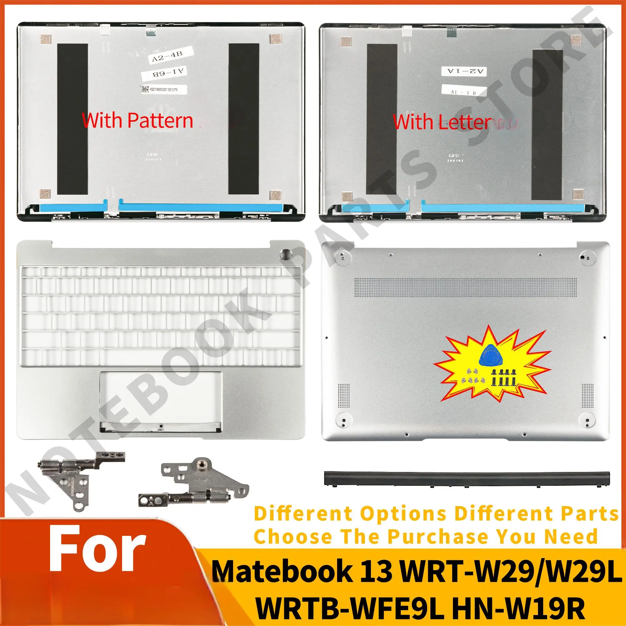 

PC Parts For Matebook 13 WRT-W29 W29L WRTB-WFE9L HN-W19R W19L Laptop Lid Top Case PalmRest Bottom Hinges Silver