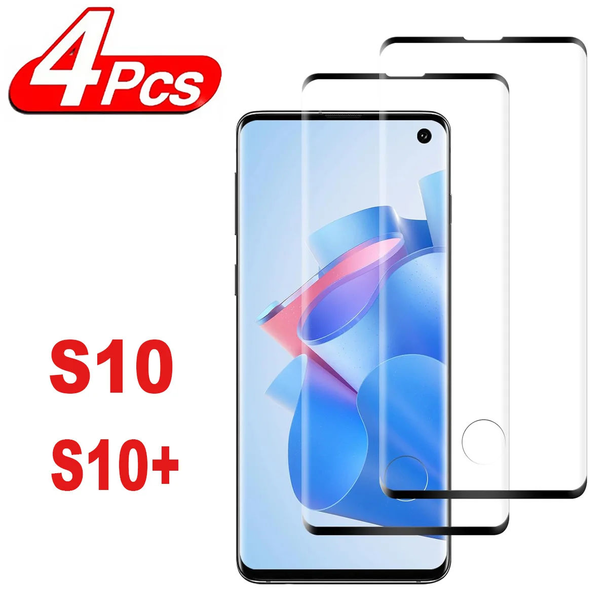 

9H Curved Four Sides Glue Tempered Glass For Samsung Galaxy S10 + 2/4Pcs HD Screen Protector Film