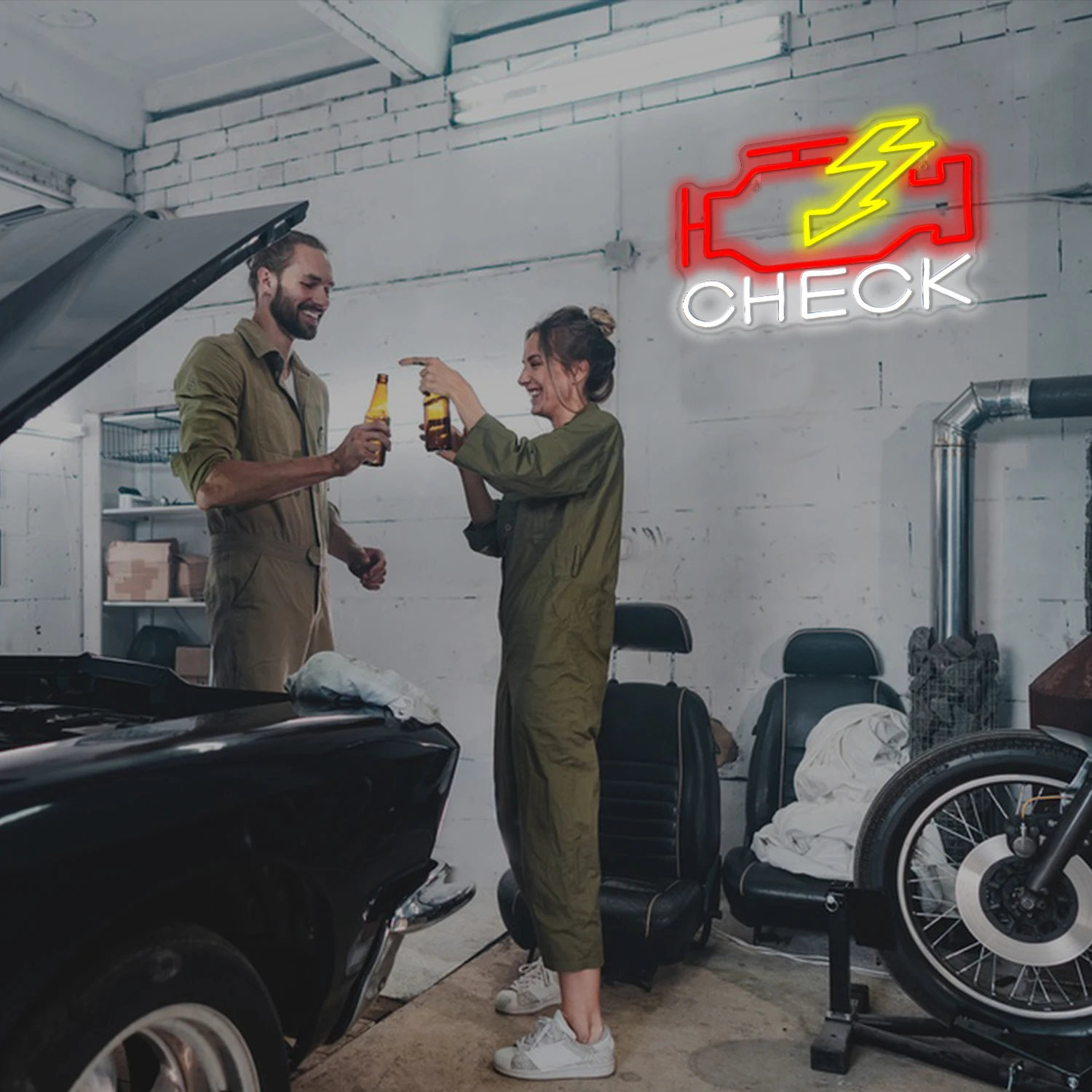 Check Engine Neon Signs Room Dimmable Decoration USB Powered Acrylic Lighting For Car Decor Garage Wall Repair Shop Garage Sign