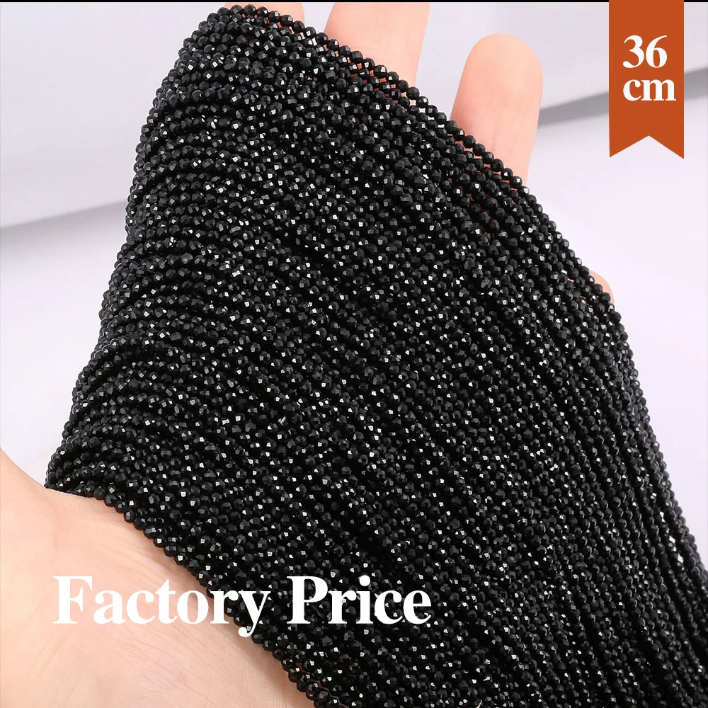 10 Strands Natural Black Spinel Small Beads 2mm 3mm Faceted Round Glass Spacer Stone Beaded Bracelet DIY Jewelry Making Necklace