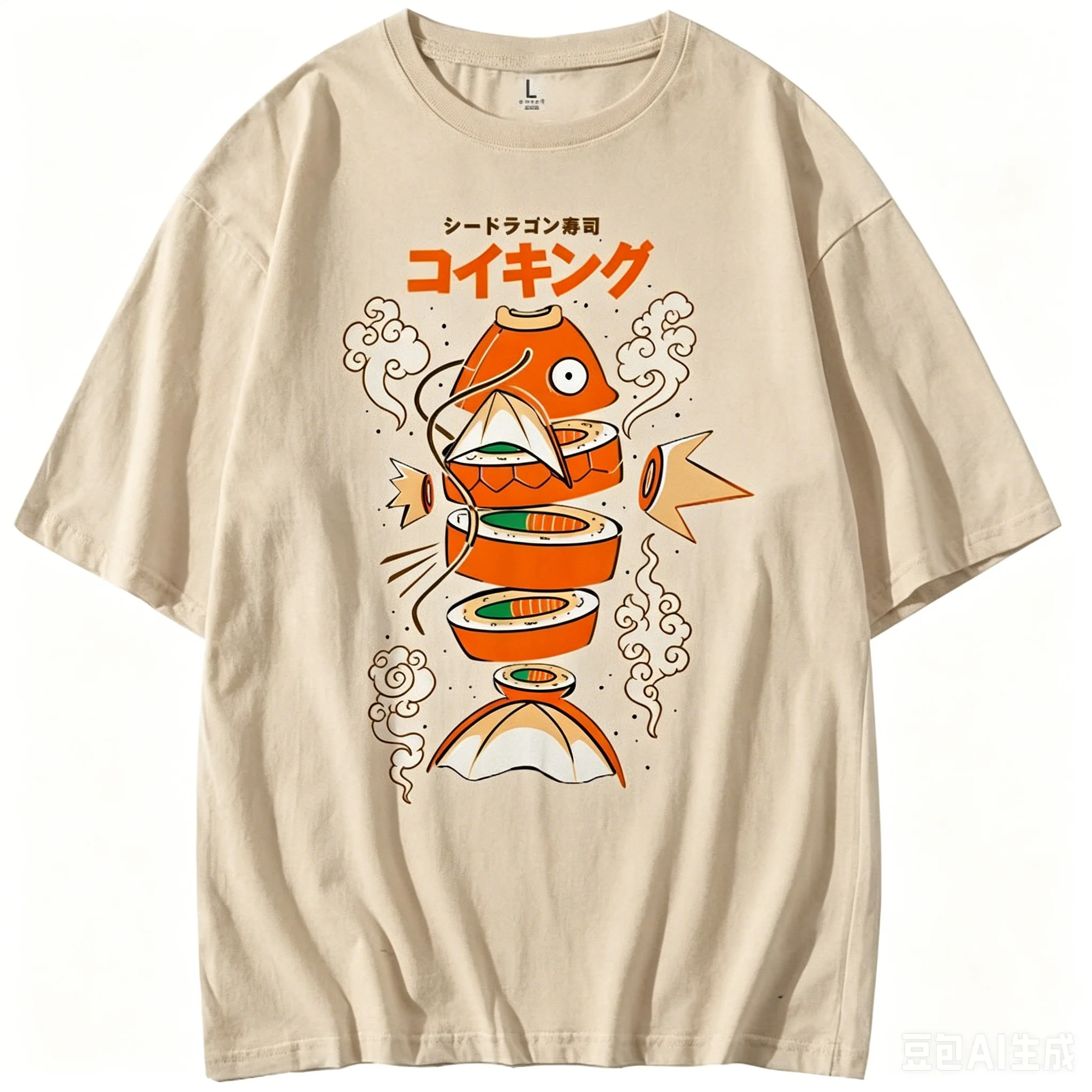 Japanischer Stil Pokemon King Carp Magikarp Sushi Sashimi Kurzarm-T-Shirt aus reiner Baumwolle, lockere Sommeroberteile für Herren und Damen