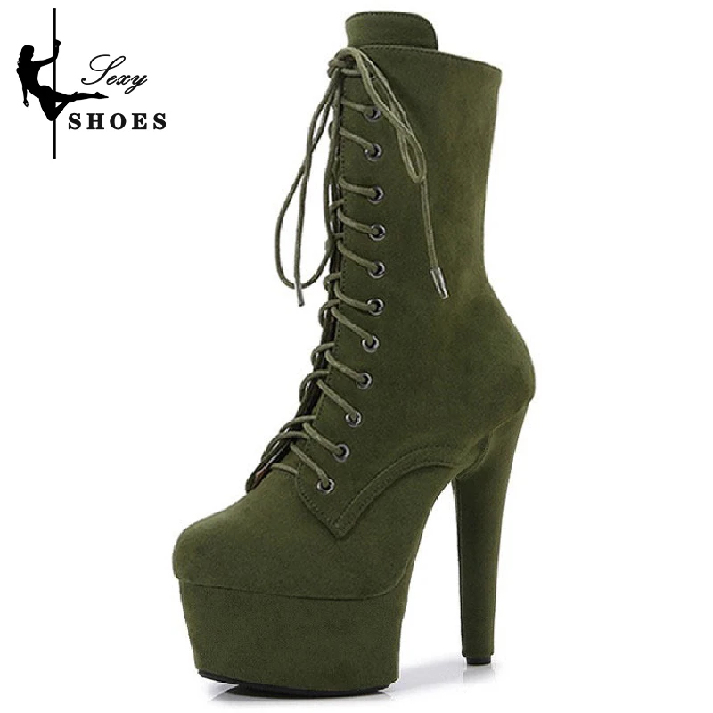 15cm/6Inch Suede Platform Women Ankle Boots Stiletto Inside Zipper Party Club Shoes Solid Color Round Toe Pole Dancing High Heel