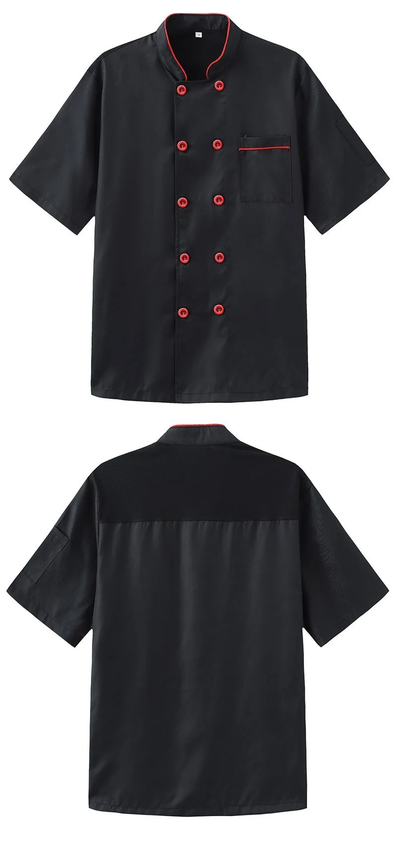 Ropa de trabajo de Chef para hombre, manga corta, cuello levantado, doble botonadura, diseño fino de verano, transpirable, hotel y restaurante