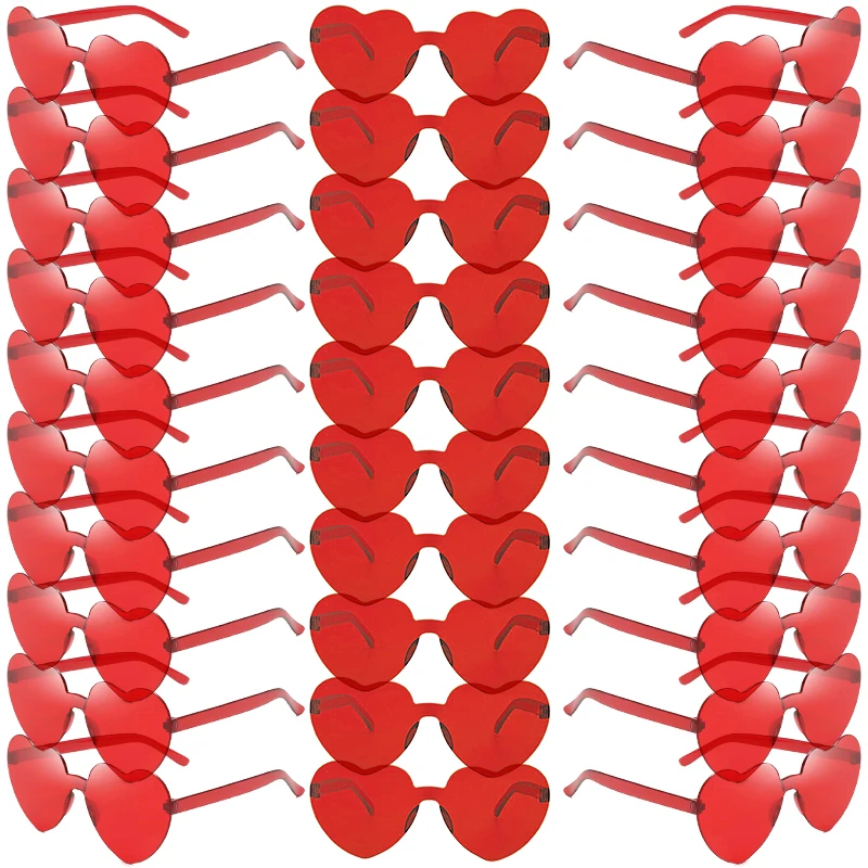 30 Paar pro Set herzförmige Sonnenbrille, niedlich, randlos, einfarbig, Strandurlaub, Sonnenbrille für Damen, modisches Design, Rave-Sonnenbrille – Detail 9