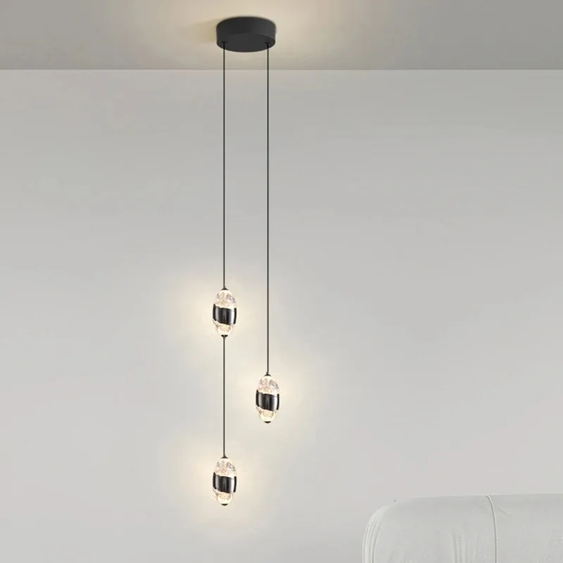 Minimalist Black Pearl Oval Crystal LED Pendant Light with Simple Design for Bedroom  Hallway Lounge Area Entryway Pendant Lamp