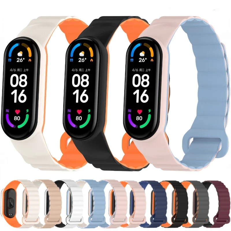 Magnetic Loop Silicone Strap For Xiao Mi Band 8/9 Sports Bracelet Double Color Wristband for Xiao Mi Band 9/8 Correa Accessorie