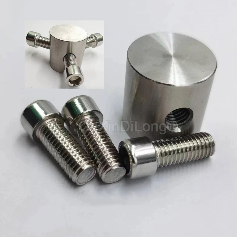 4PCS Stainless Steel Cylindrical Nut Brackets Joint Brace Holder Clips Three-Sided Threaded Connection For Folding Stool GF1426