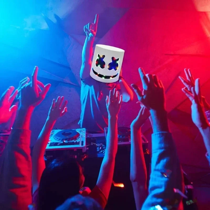 قناع DJ LED للهالوين، قناع مارشميلو نابض بالحياة، قناع خوذة قابل للتنفس، قناع متين لمهرجان الكرنفال وحفلات الهالوين التنكرية