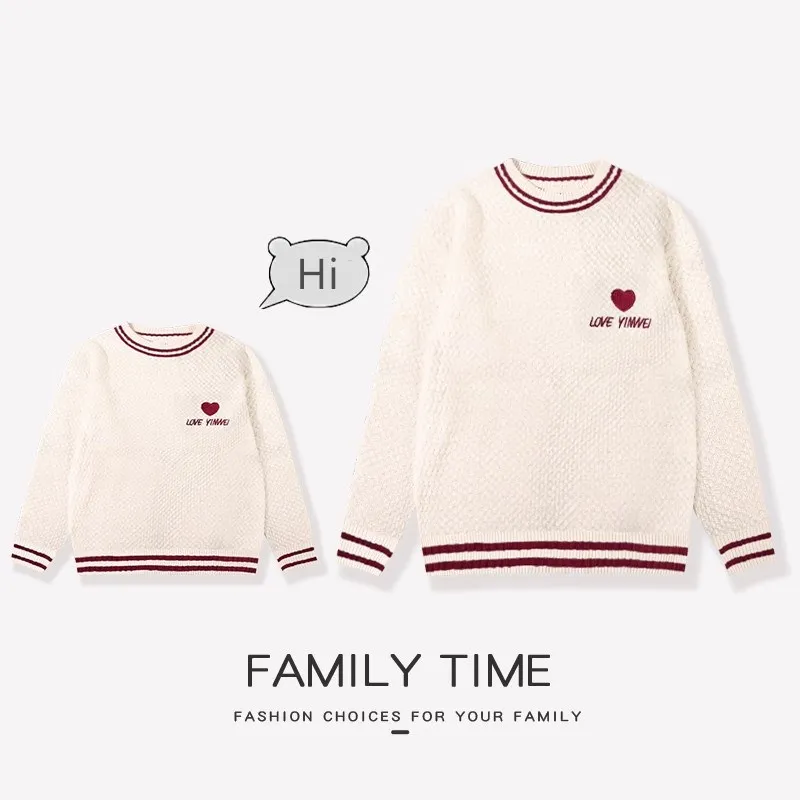 Family Matching Beige Knitted Jumpers Christmas Parent-child Sweater Clothes Dad Mom and Duahgter Son Knit Pullover Clothing Top