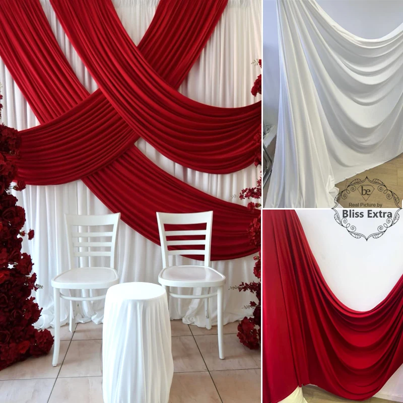 

Dark Red and White Stretchy Fabric for Wedding Decoration Background Drapes Curtain Cloth Material for Backdrop