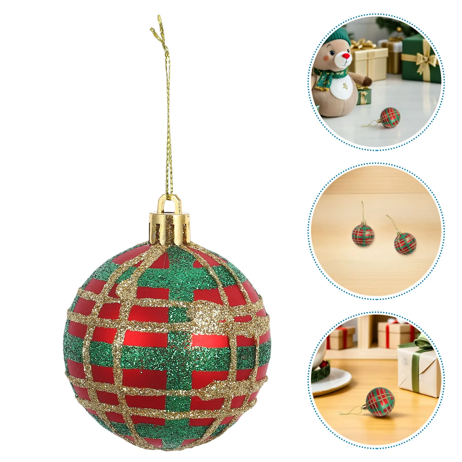 

12 Pcs Plaid Decorative Ball Christmas Tree Hanging Balls Baubles for Ornaments Xmas Pendants
