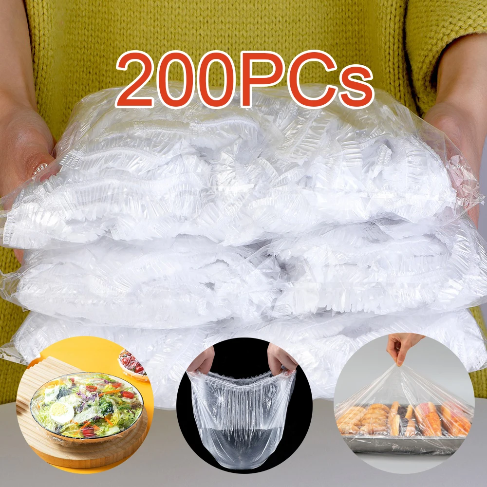 

100PCs Disposable Food Cover Bags Elastic Plastic Wrap Covers Food Preservation Bag Bowl Dish Cover Shoe Cover Shower Headgear