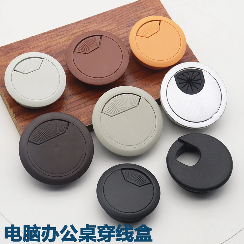 60mm ABS Plastic Computer Table Wire Hole Cover Office Desk Grommet Cable Clamp Black Dust Plug Wire Tidy Storage Organizer