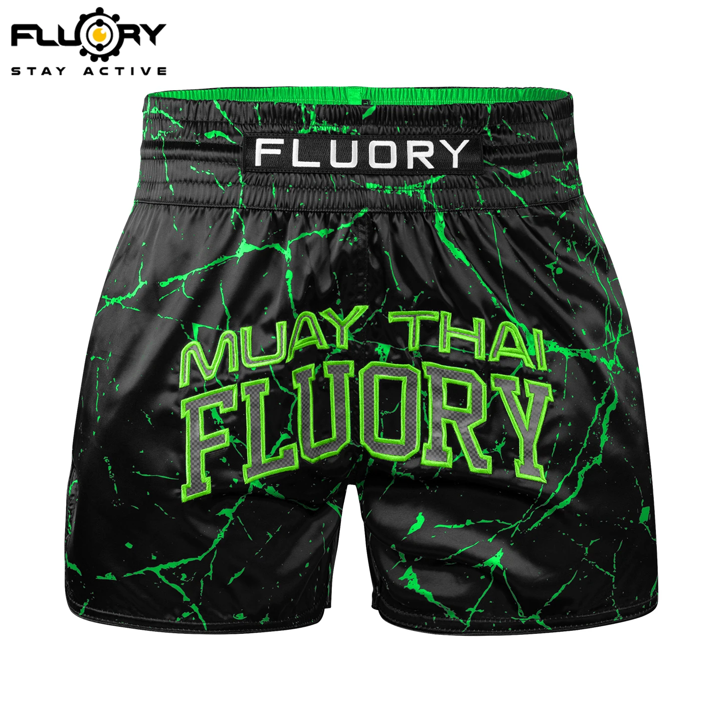 FLUORY Neue Farbblockierte Bestickte Bedruckte Muay Thai Shorts aus Atmungsaktivem Stoff, Geeignet für MMA-Training