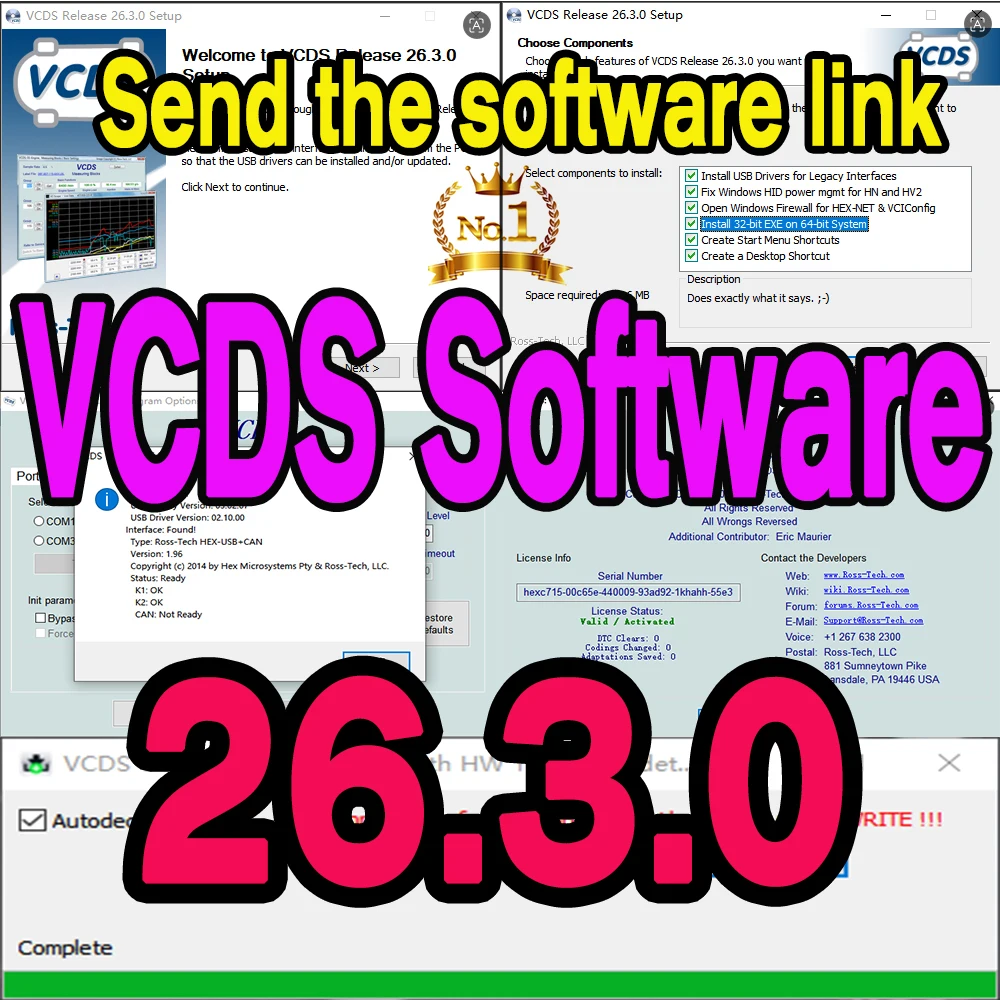 Software de Actualización VCDS 26.3 2026, Escáner OBD2 VAG-COM HEX V2 USB para V/W, AU/DI, Sko/da, Se/at, Envío de CDs