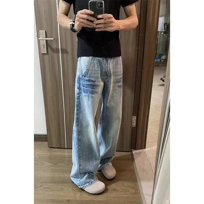 

Blue American Lightning Pattern Flared Jeans Women's Summer Trendy High Street Straight Leg Pants Mid High Waist Long Pants