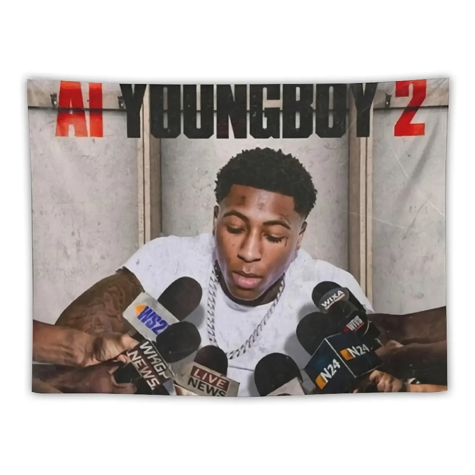 Best AI YoungBoy 2 Album Cover Tapestry Living Room Decoration Wall Mural Tapestry