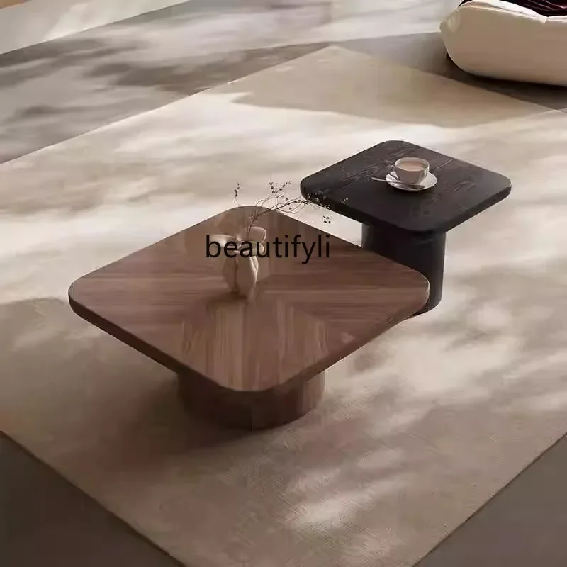 

s1001Square walnut medium and ancient style wabi sand wind coffee table household small apartment creative minimalist Song style