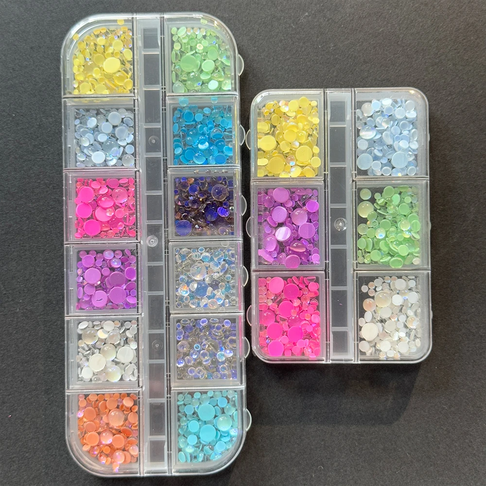 12 Grids 3D Zeemeermin Kralen Nagel Charmes Zomer Kleurrijke Bubble Bead Nail Art Decoratie Plaksteen Ronde Gem DIY Manicure Accessoires