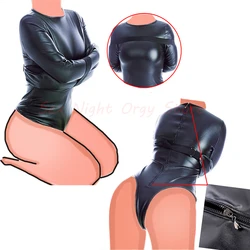 BDSM Bondage Long Sleeve Bodysuit,Adjustable Belt,Leather Arm Binder Restraint Straitjacket,Slave Cosplay Costume Women Sex Toys