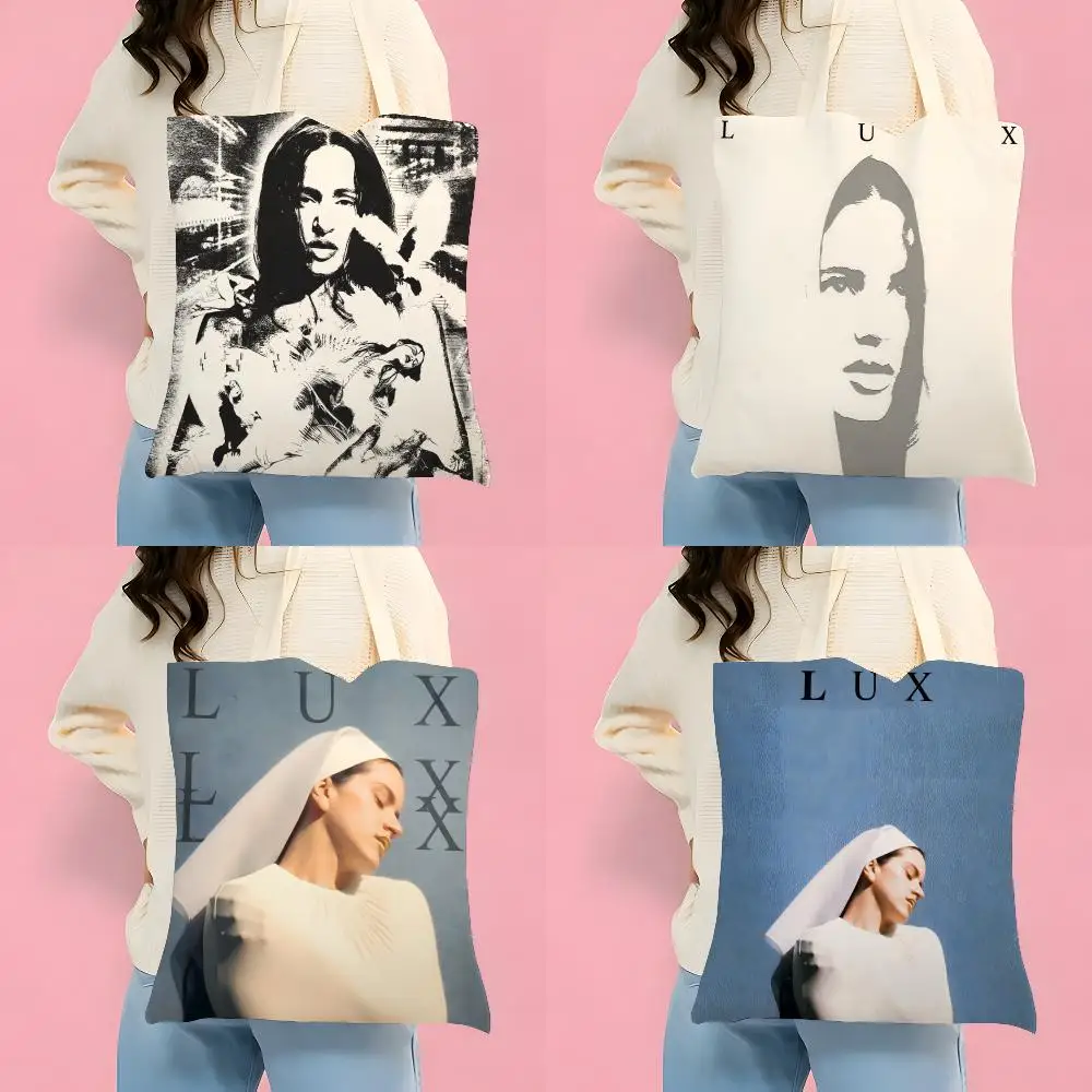 Nuevo bolso de mano de lona con estampado de doble cara, ecológico y reutilizable, con 4 bolsas de almacenamiento, de la cantante flamenca R-Rosalia Music Lux