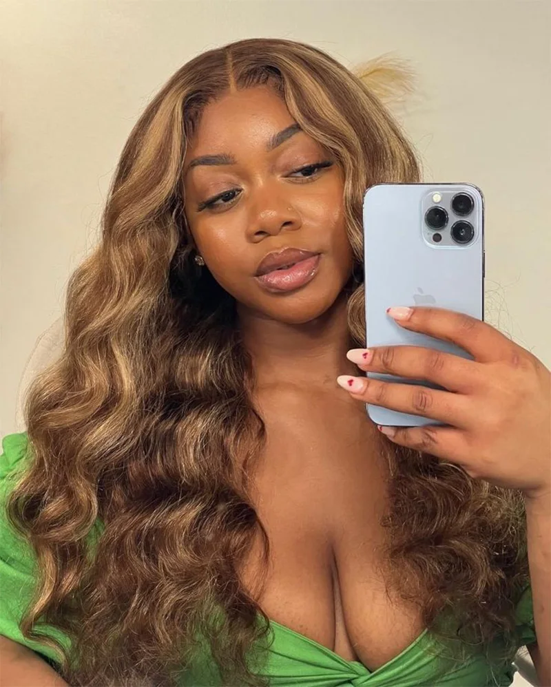 Highlight colored 13x6 body wave hd lace full frontal human hair wig for women choice transparent cheap wigs on sale clearance