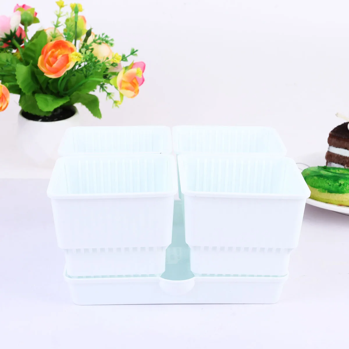

1 set Plastic Flower Pot Combination Succulent Bonsai Small Tray Plants Healthy Roots Plastic Pot Garden Accessories