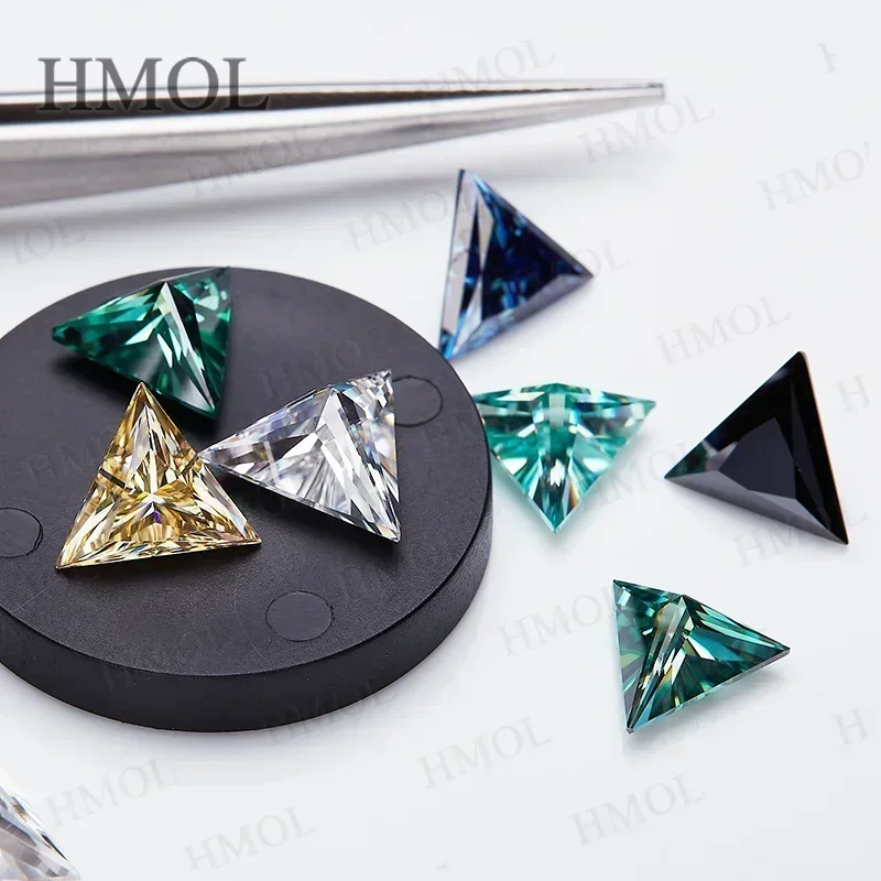 Moissanite Stone Triangle Cut Multicolor Black Chamgapne Vivid Blue Green Top Quality VVS1 Loose Beads Diamond GRA Certificate